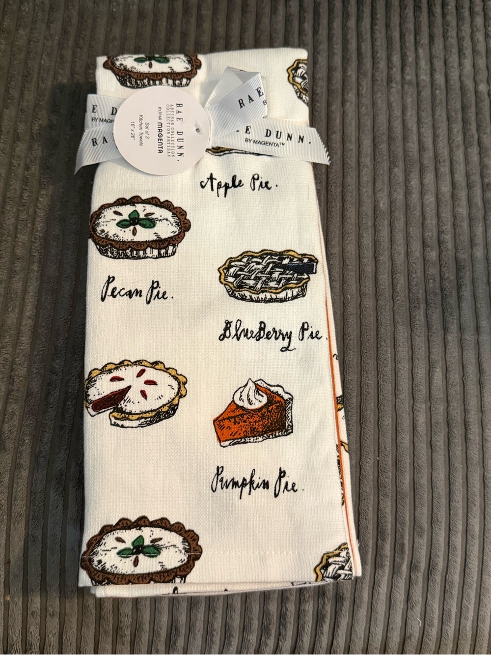 Rae Dunn ✨ 100% Cotton Kitchen Towel Set of 3 with Colorful Pie Accents NWT